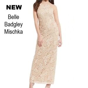 Belle Badgley Mischka NEW Women 2 Camilla Illusion Lace Dress Maxi Sequin